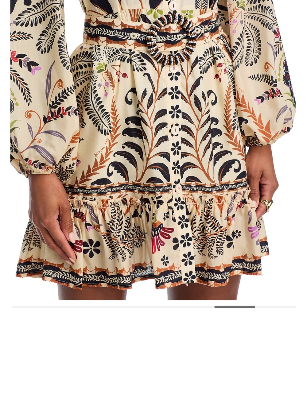 FARM Rio Classic Nature Sand Botanical Print Dress with Beaded Belt Sz L NWT - Picture 4 of 9